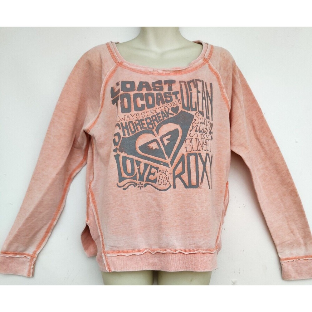 Roxy Women's Long Sleeve Pullover Sweatshirt Peach Orange Ocean Love SZ LARGE
